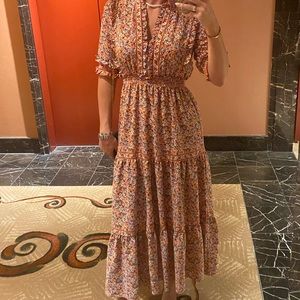 MAX STUDIO Ruffle Collar Print Tiered Maxi Dress